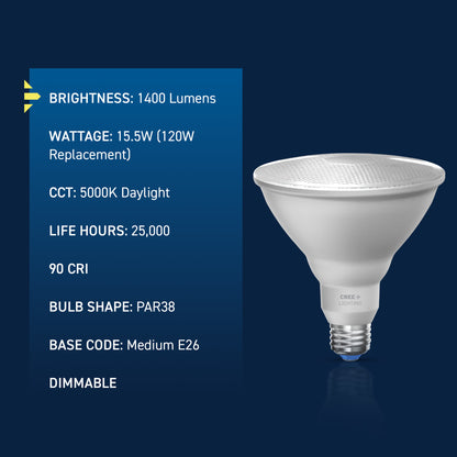 120W Replacement PAR38 Super Bright Daylight Medium E26 Base Dimmable LED Light Bulb (2-Pack)