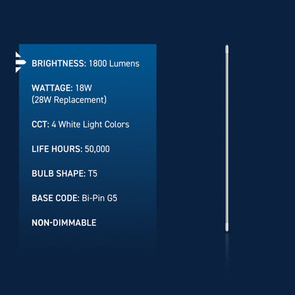 18W 46in T5 Switchable White G5 Base Non-Dimmable LED Linear Light Tube