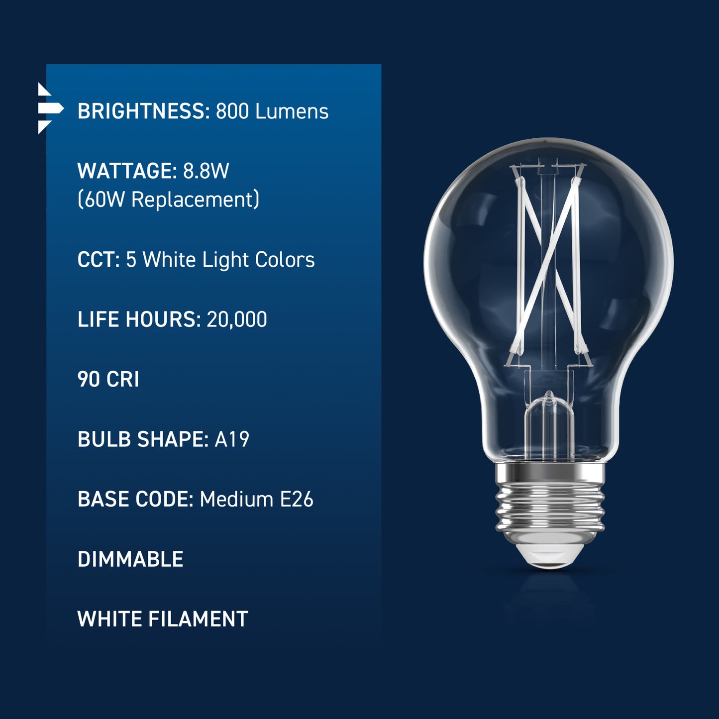 60W Replacement A19 White Filament Switchable White Medium E26 Base Dimmable LED Light Bulb (4-Pack)