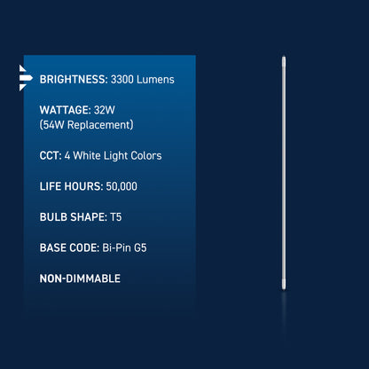 32W 46in T5 Switchable White G5 Base Non-Dimmable LED Linear Light Tube