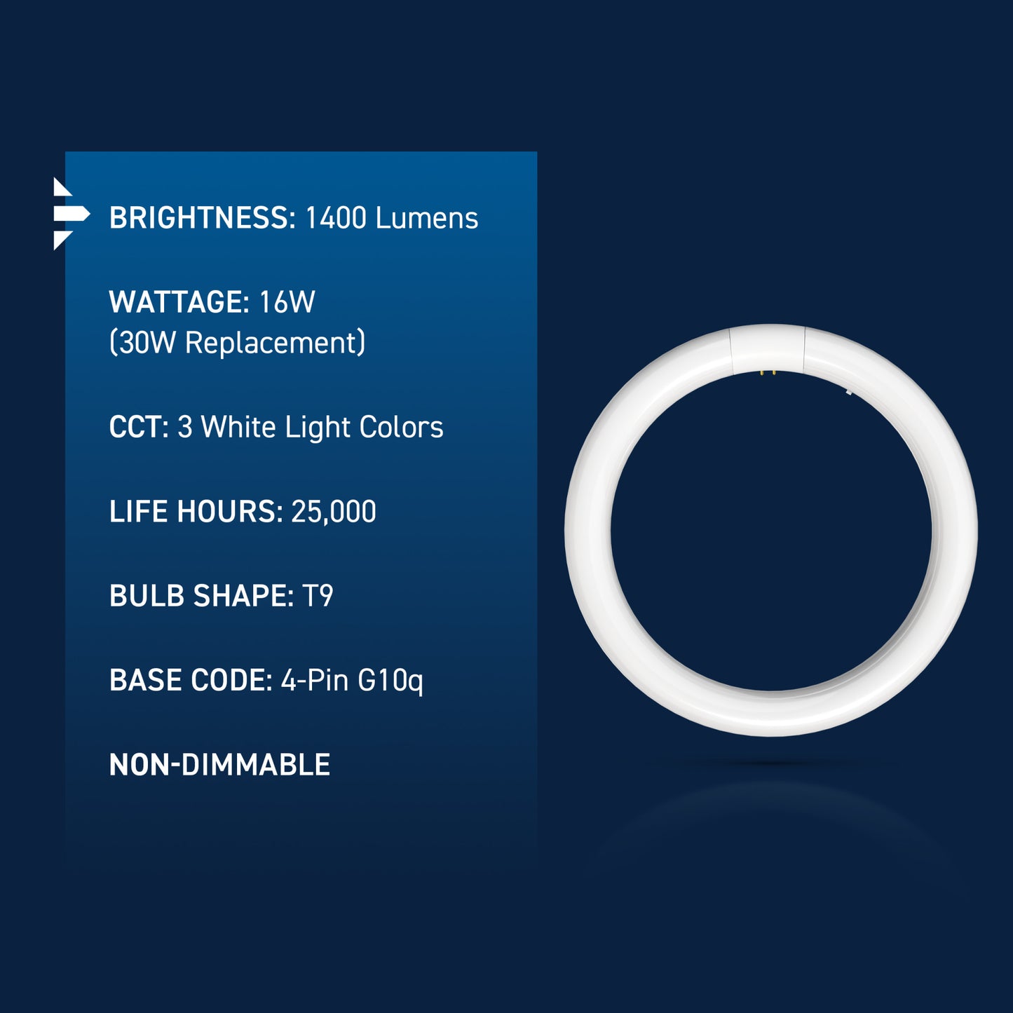 16W 9in T9 Circular Switchable White 4-Pin G10q Base Non-Dimmable LED Light Tube