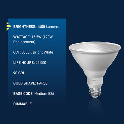 120W Replacement PAR38 Super Bright Bright White Medium E26 Base Dimmable LED Light Bulb (2-Pack)