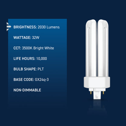 32W Triple Tube PL GX24q-3 Base Bright White Non-Dimmable CFL Light Bulb