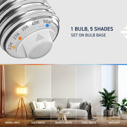 60W Replacement T18 White Filament Switchable White Medium E26 Base Dimmable LED Light Bulb (2-Pack)