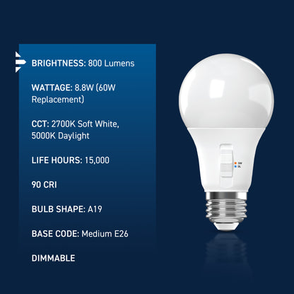 60W Replacement A19 Switchable White Medium E26 Base Dimmable LED Light Bulb (16-Pack)