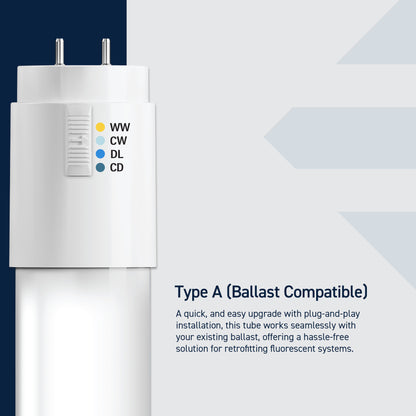 18W 4ft T12 Switchable White G13 Base Non-Dimmable LED Linear Light Tube (10 Pack)