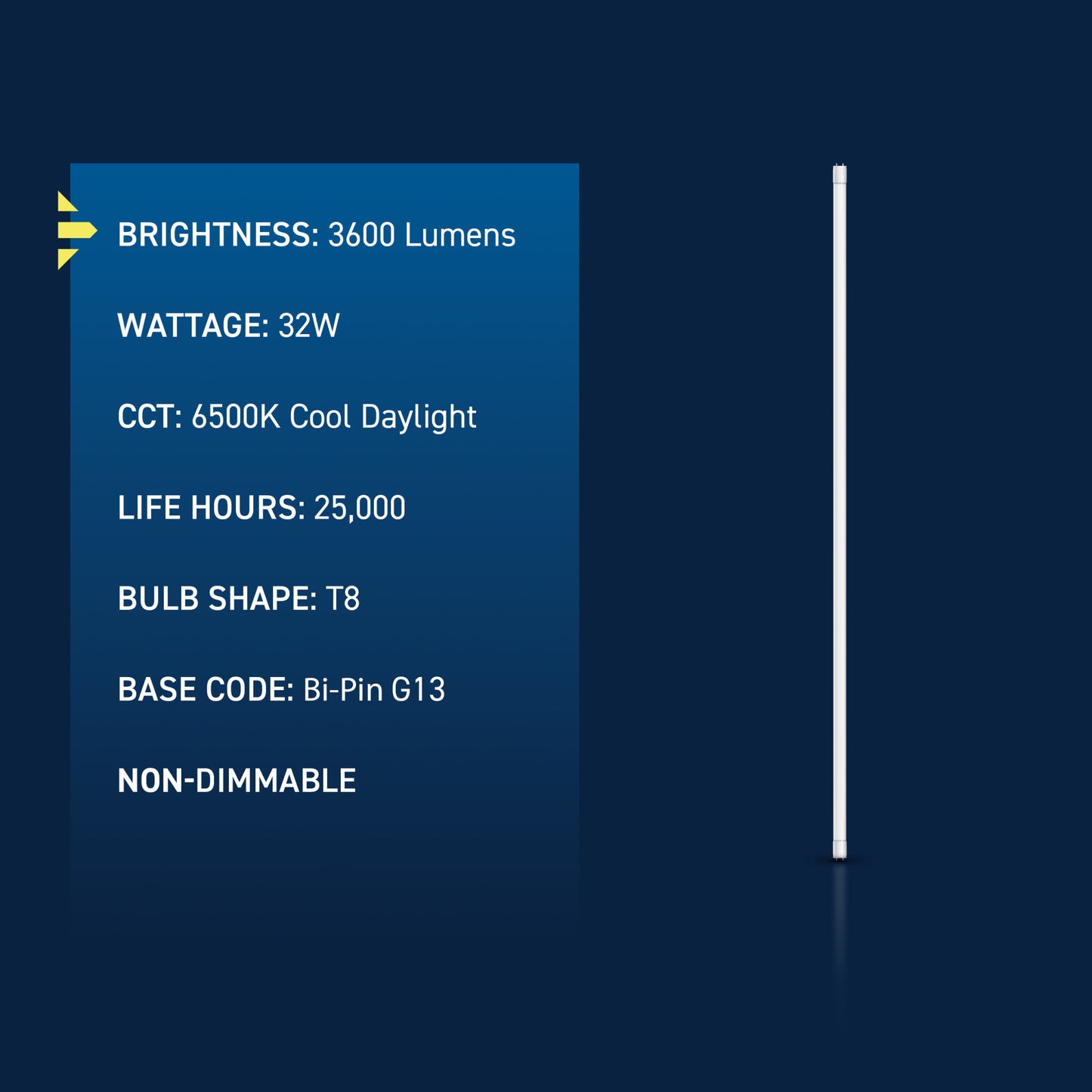 32W 4ft T8 Cool Daylight G13 Base Non-Dimmable LED Linear Light Tube (10 Pack)