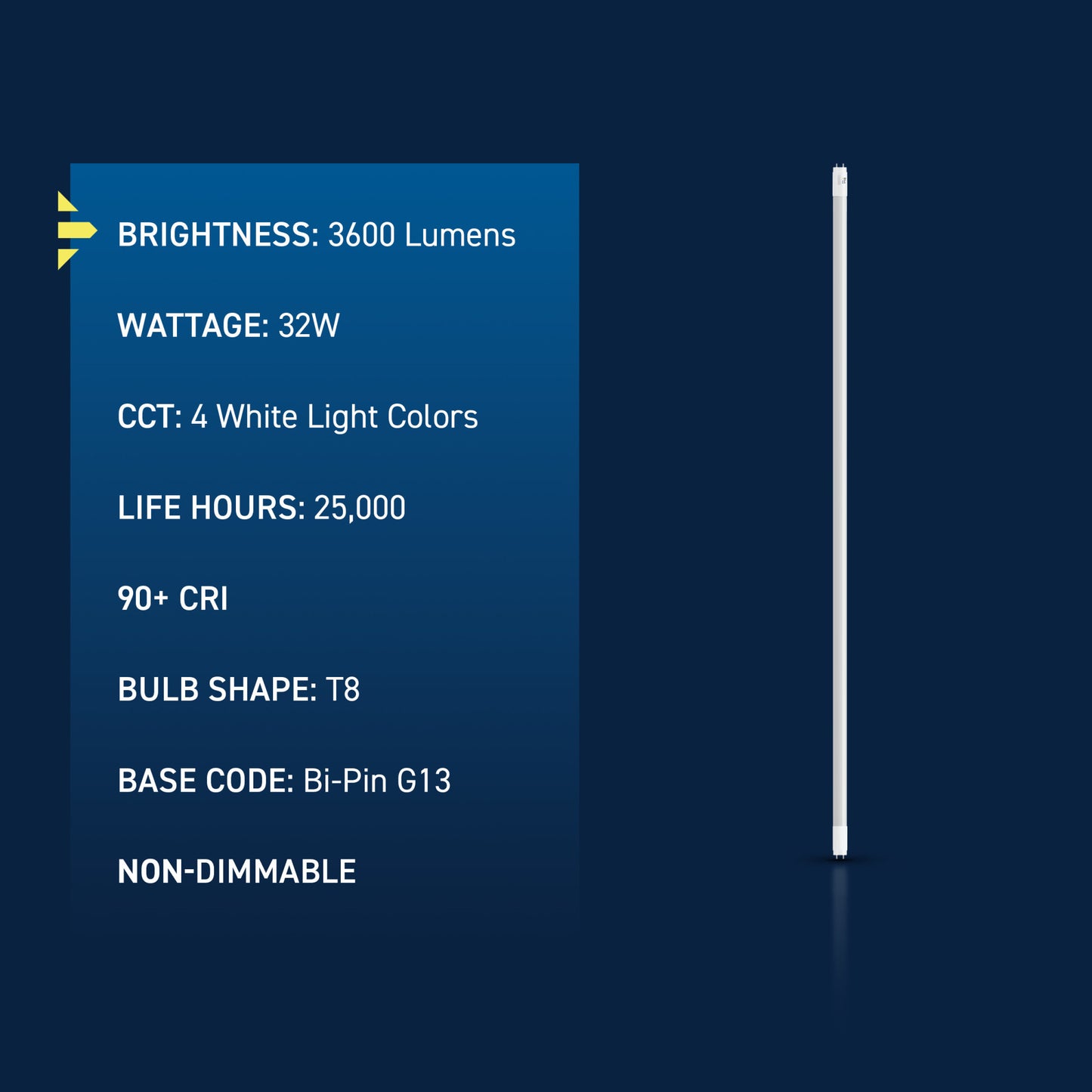 32W 4ft T8 Switchable White G13 Base Non-Dimmable LED Linear Light Tube (10 Pack)