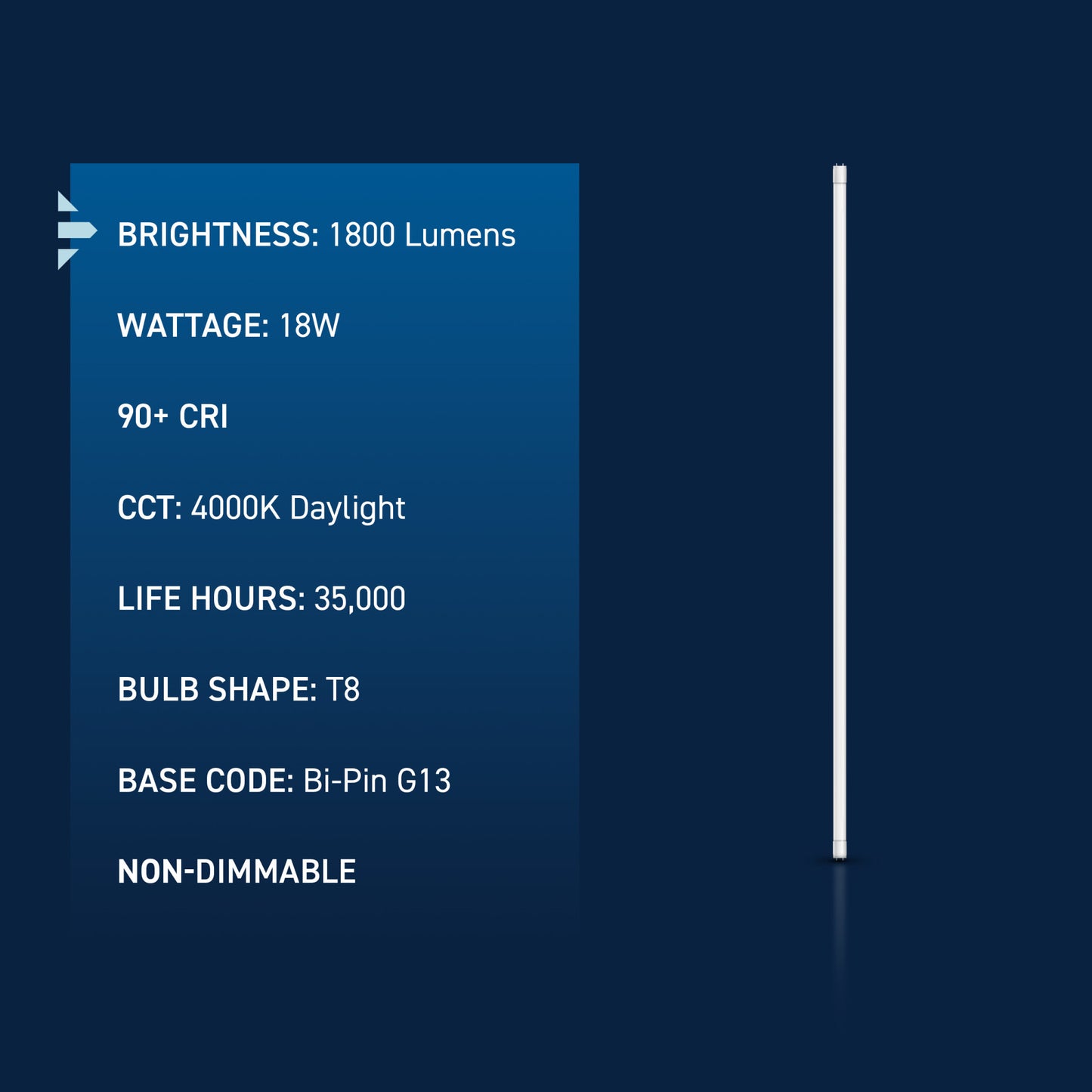 18W 4ft T8 Cool White G13 Base Non-Dimmable LED Linear Light Tube (25 Pack)