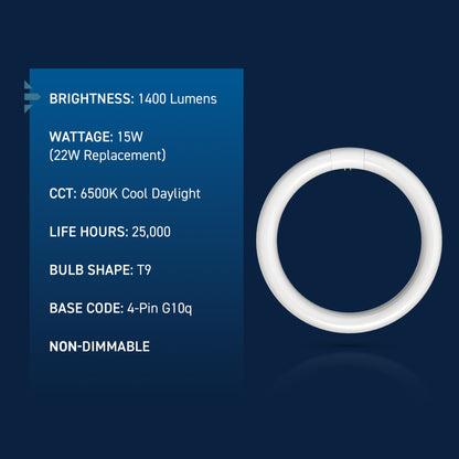 15W 8in T9 Circular Cool Daylight 4-Pin G10q Base Non-Dimmable LED Light Tube