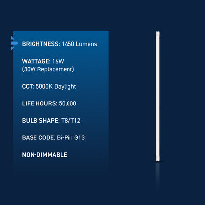 16W 3ft T8/T12 Daylight G13 Base Non-Dimmable LED Linear Light Tube