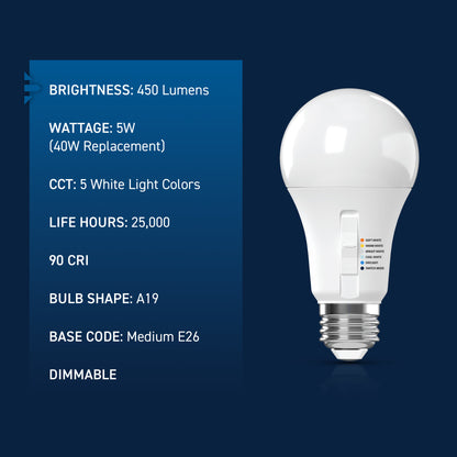 40W Replacement A19 5 Shades + Switch Mode Medium E26 Base LED Light Bulb (4-Pack)