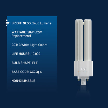 42W Replacement Triple Twin Tube PL GX24q-4 Base Switchable White LED Light Bulb