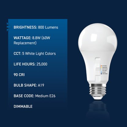 60W Replacement A19 5 Shades + Switch Mode Medium E26 Base Dimmable LED Light Bulb (4-Pack)