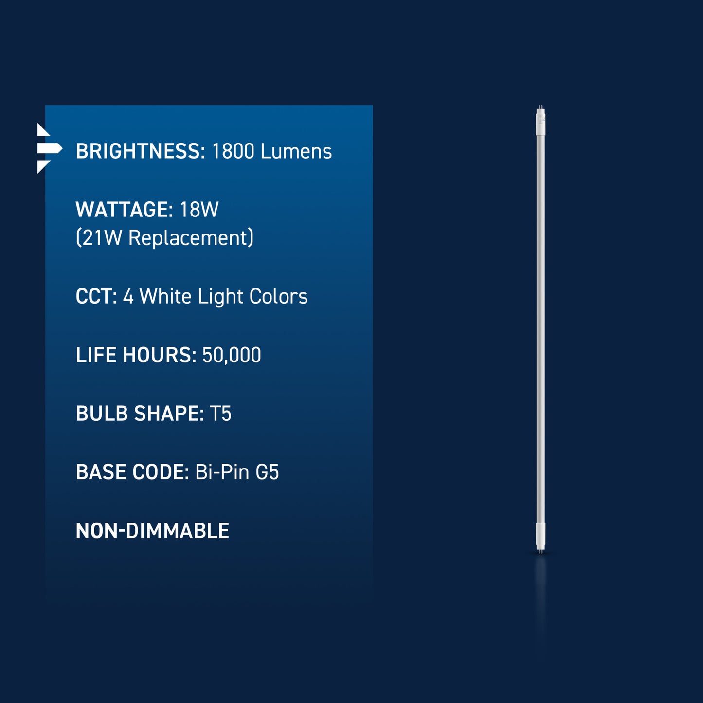 18W 34in T5 Switchable White G5 Base Non-Dimmable LED Linear Light Tube