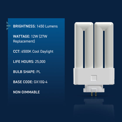 27W Replacement PL 4-pin GX10Q-4 Base Cool Daylight LED Light Bulb
