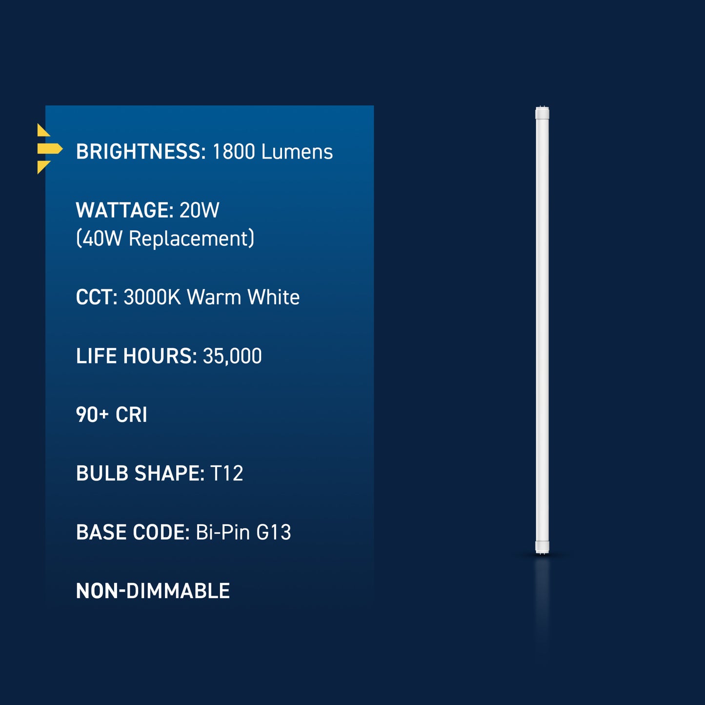 20W 4ft T12 Warm White G13 Base Non-Dimmable LED Linear Light Tube (10 Pack)