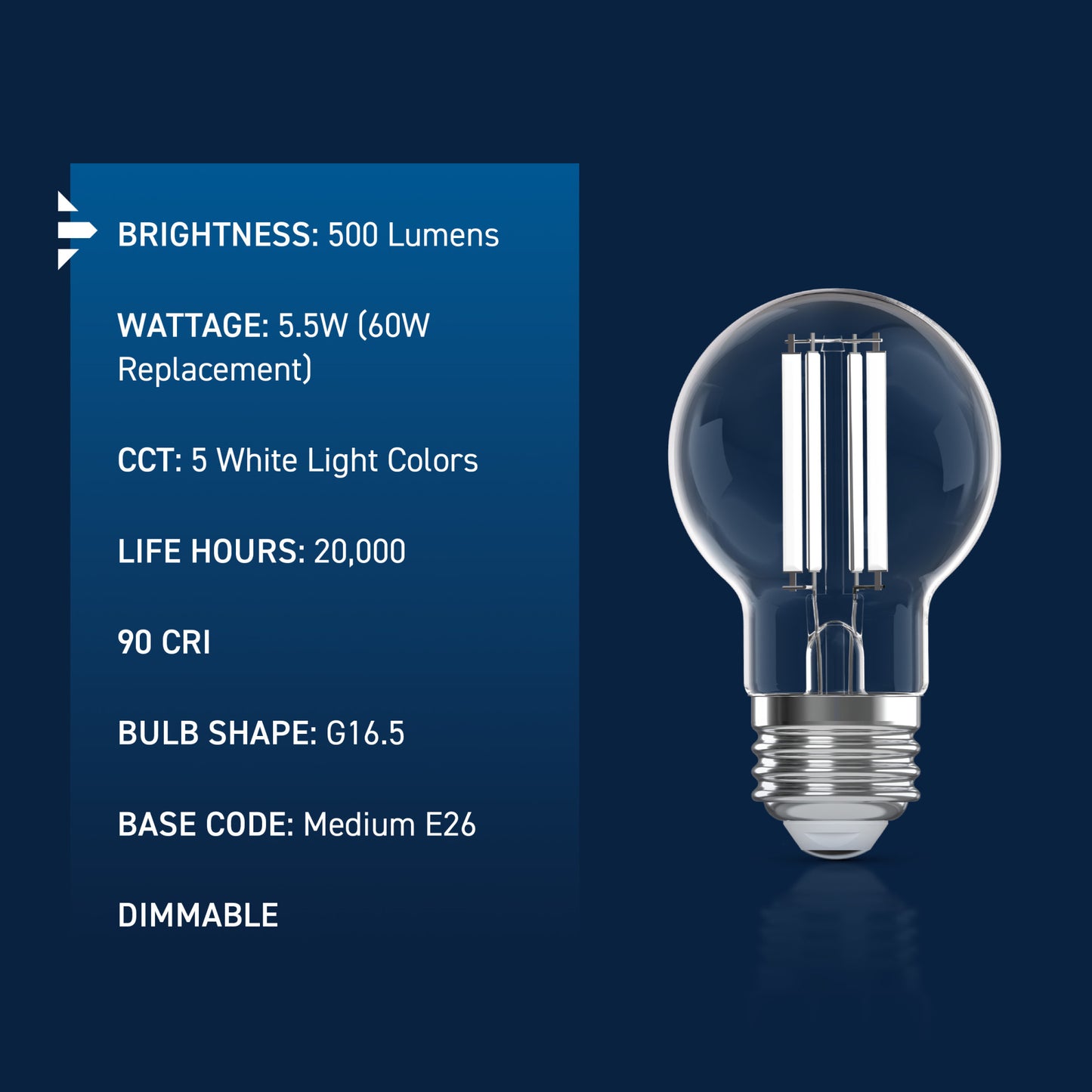 60W Replacement G16.5 White Filament Switchable White Medium E26 Base Dimmable LED Light Bulb (3-Pack)