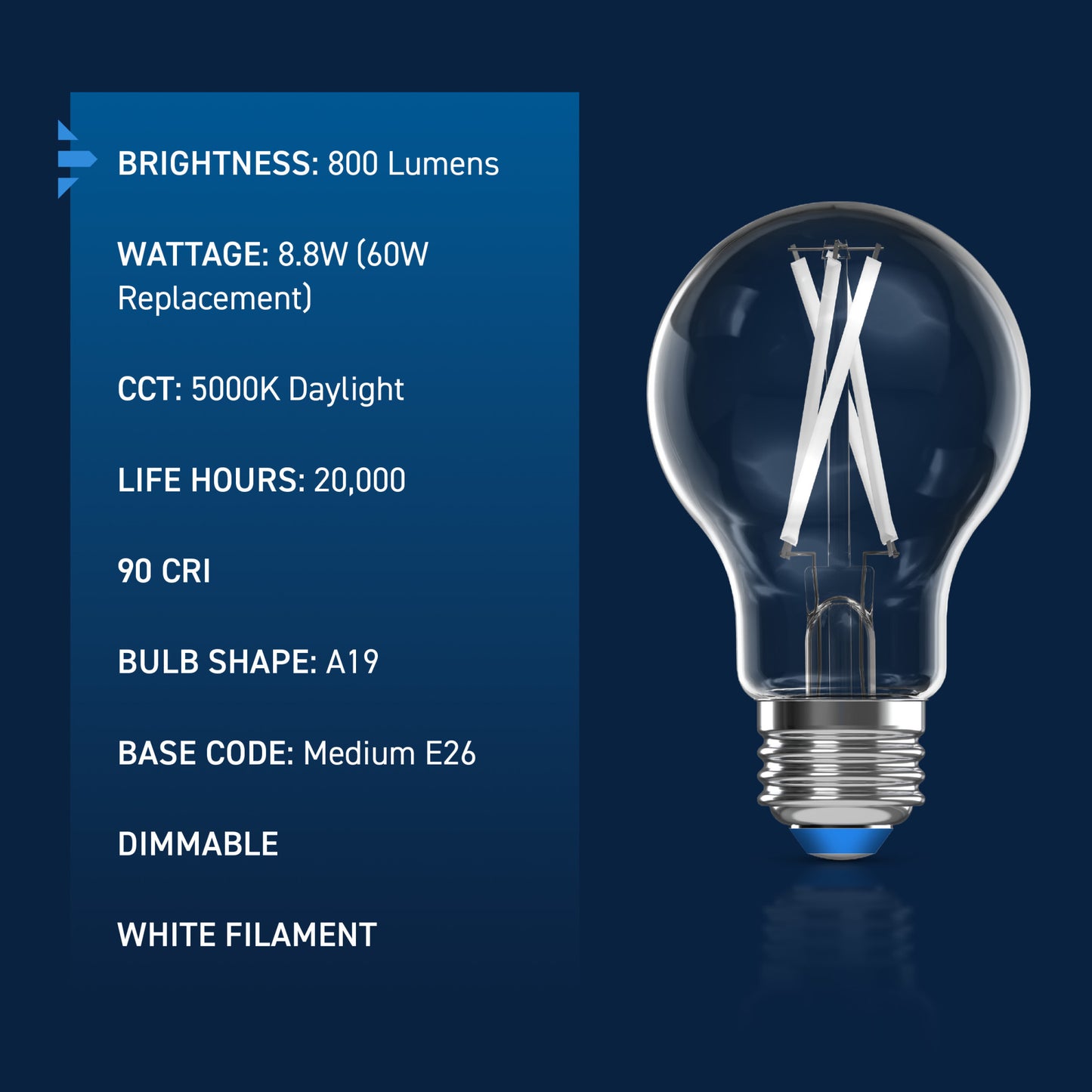 60W Replacement A19 White Filament Daylight Medium E26 Base Dimmable LED Light Bulb (4-Pack)