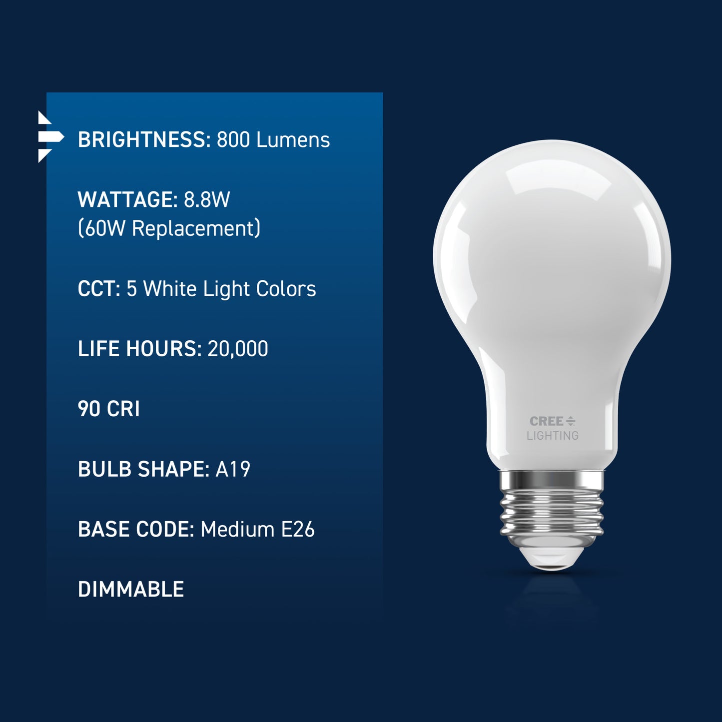 60W Replacement A19 Switchable White Medium E26 Base Dimmable LED Light Bulb (4-Pack)