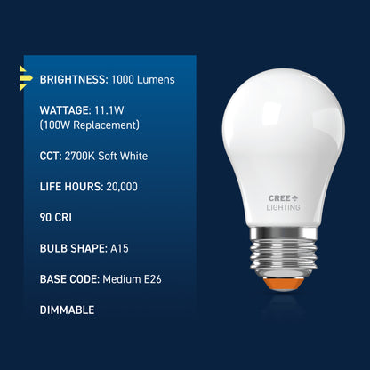 100W Replacement A15 Super Bright Soft White Medium E26 Base Dimmable LED Light Bulb (2-Pack)
