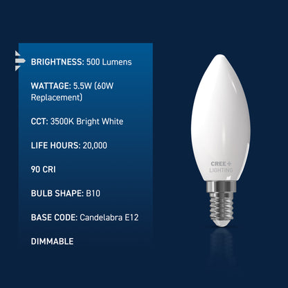60W Replacement B10 Bright White Candelabra E12 Base Dimmable LED Light Bulb (3-Pack)