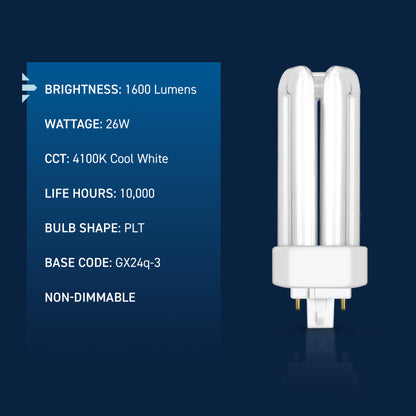 26W Triple Tube PL GX24q-3 Base Cool White Non-Dimmable CFL Light Bulb