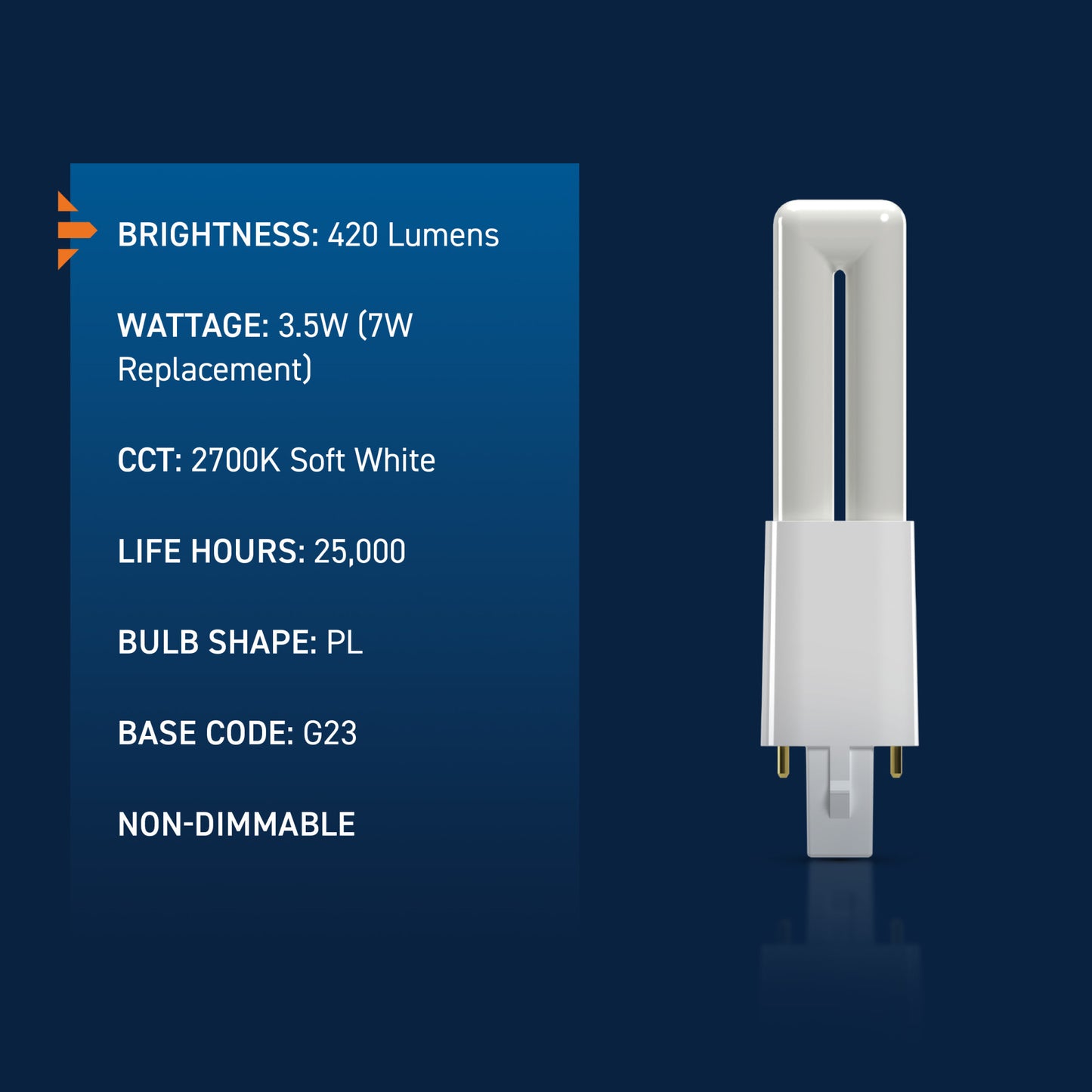 7W Replacement Twin Tube PL G23 Base Soft White LED Light Bulb