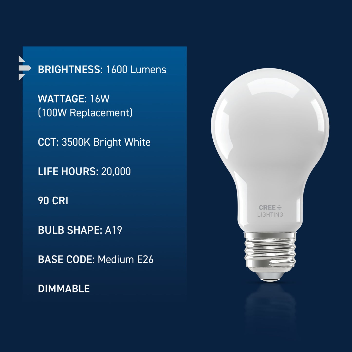 100W Replacement A19 Bright White Medium E26 Base Dimmable LED Light Bulb (4-Pack)