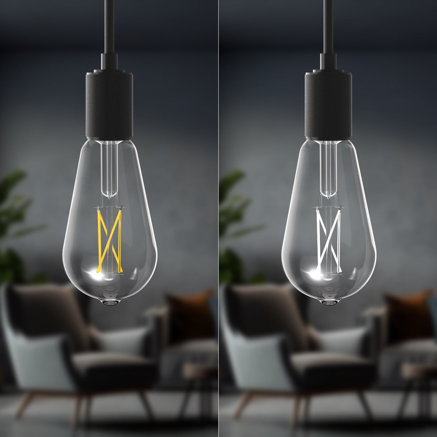 60W Replacement ST19 White Filament Switchable White Medium E26 Base Dimmable LED Light Bulb (2-Pack)