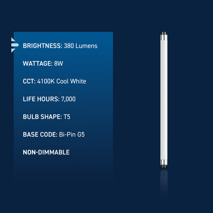 8W 12in T5 Cool White G5 Base Non-Dimmable Linear Fluorescent Light Tube
