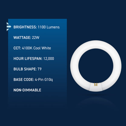 22W 8in T9 Circular Cool White 4-Pin G10q Base Non-Dimmable Fluorescent Light Tube