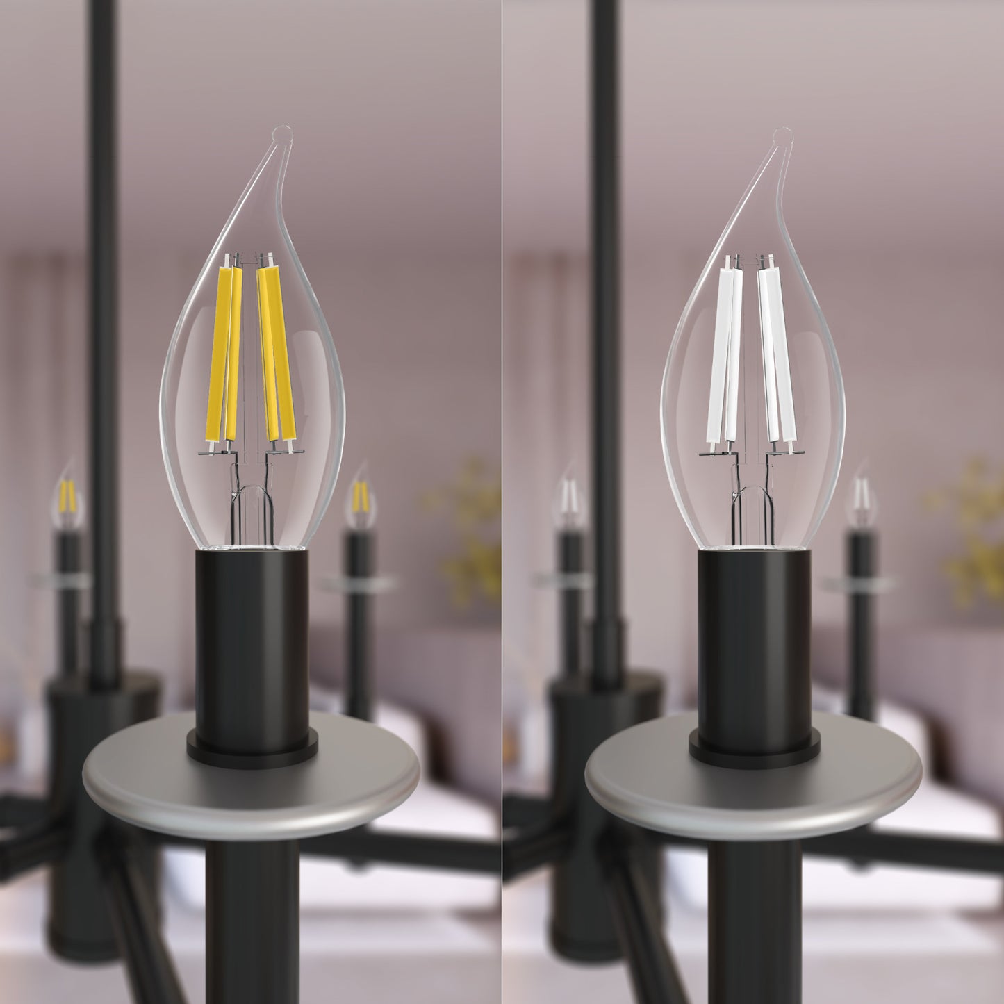 40W Replacement BA10 White Filament Daylight Candelabra E12 Base Dimmable LED Light Bulb (3-Pack)