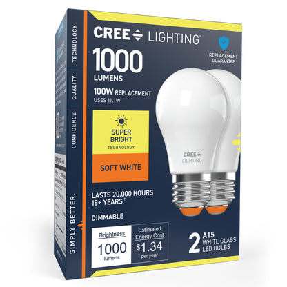100W Replacement A15 Super Bright Soft White Medium E26 Base Dimmable LED Light Bulb (2-Pack)
