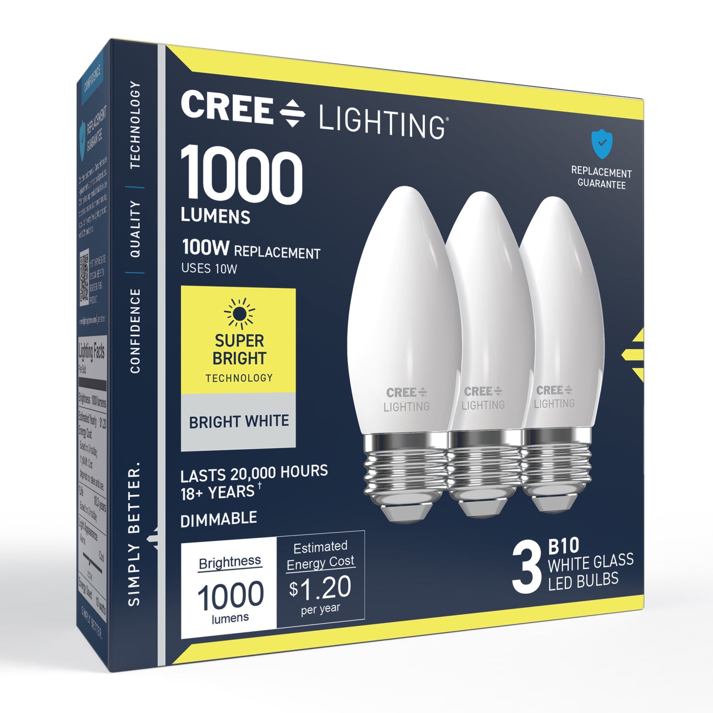 100W Replacement B10 Super Bright Bright White Candelabra E12 Base Dimmable LED Light Bulb (3-Pack)