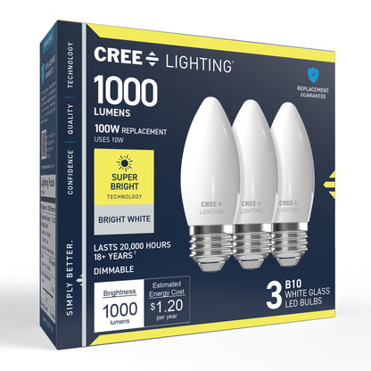 100W Replacement B10 Super Bright Bright White Candelabra E12 Base Dimmable LED Light Bulb (3-Pack)