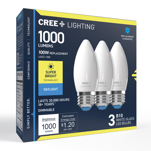 100W Replacement B10 Super Bright Daylight Medium E26 Base Dimmable LED Light Bulb (3-Pack)