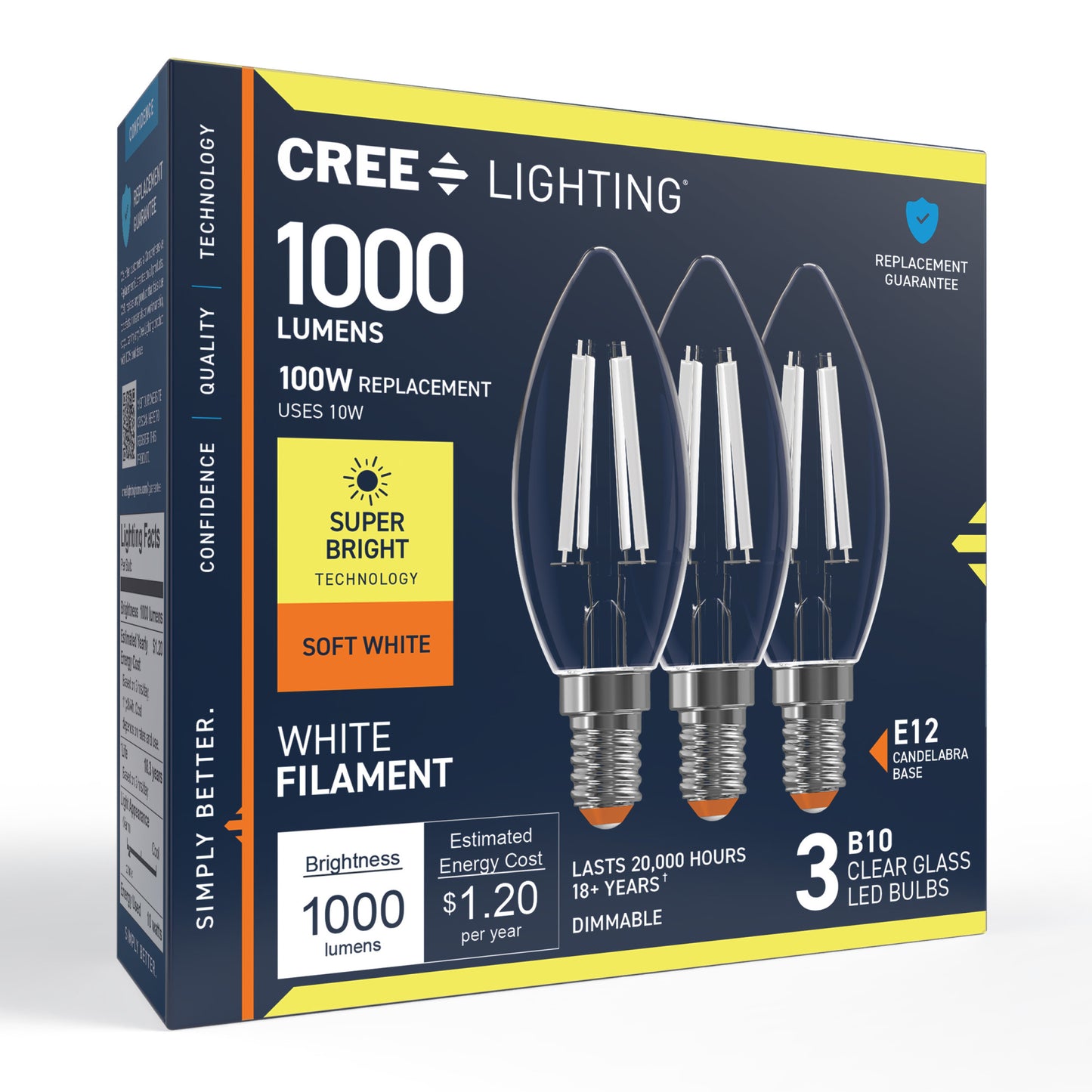 100W Replacement B10 Super Bright White Filament Soft White Candelabra E12 Base Dimmable LED Light Bulb (3-Pack)