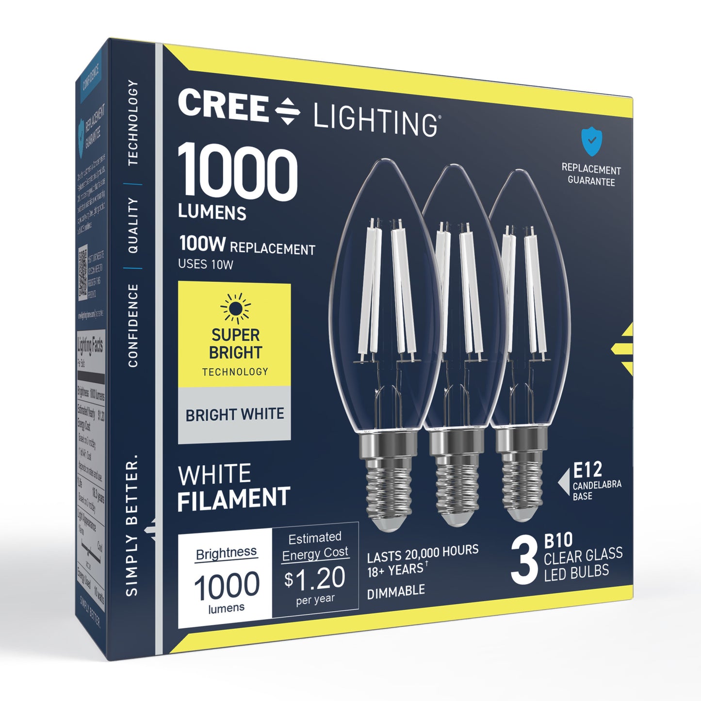 100W Replacement B10 Super Bright White Filament Bright White Candelabra E12 Base Dimmable LED Light Bulb (3-Pack)