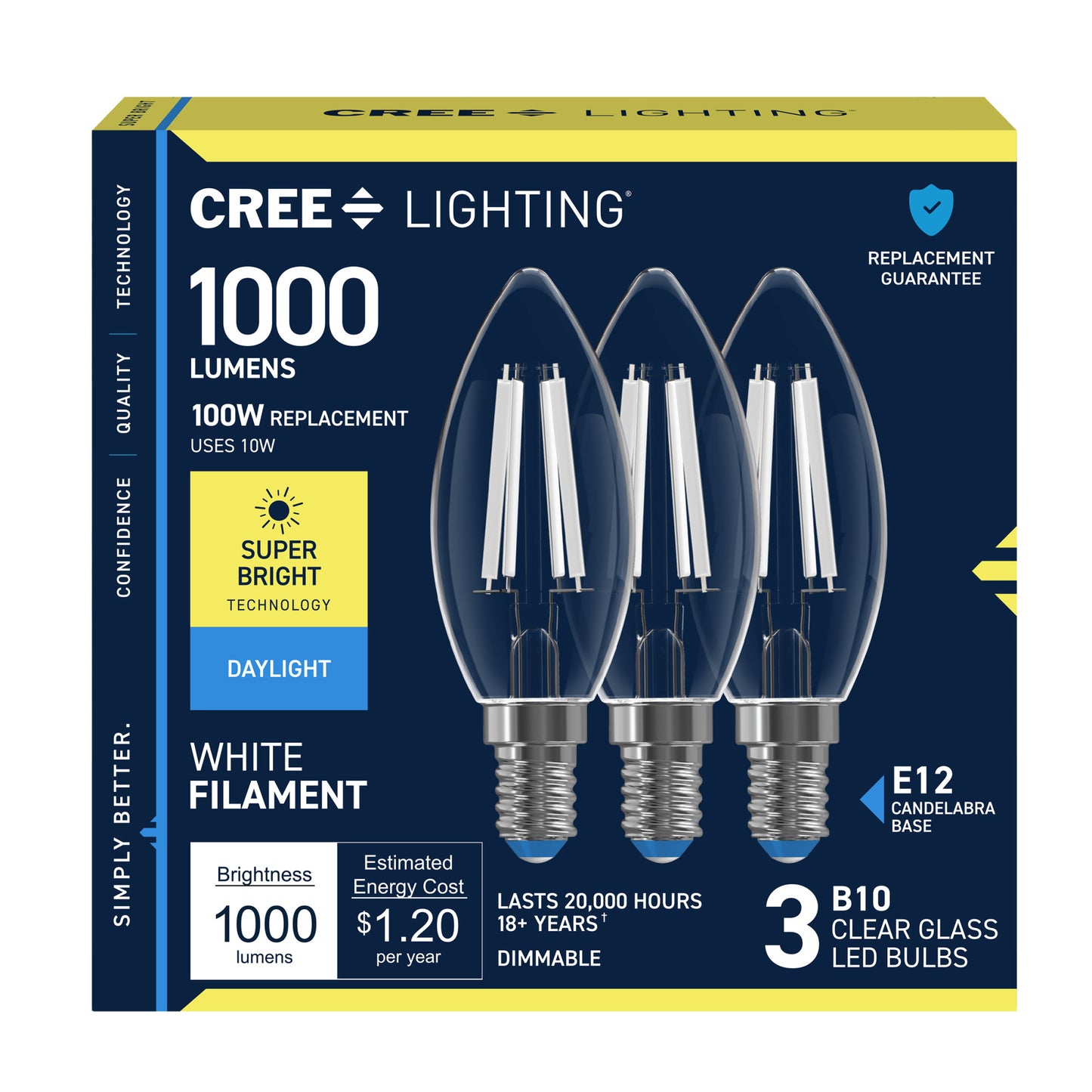 100W Replacement B10 Super Bright White Filament Daylight Candelabra E12 Base Dimmable LED Light Bulb (3-Pack)