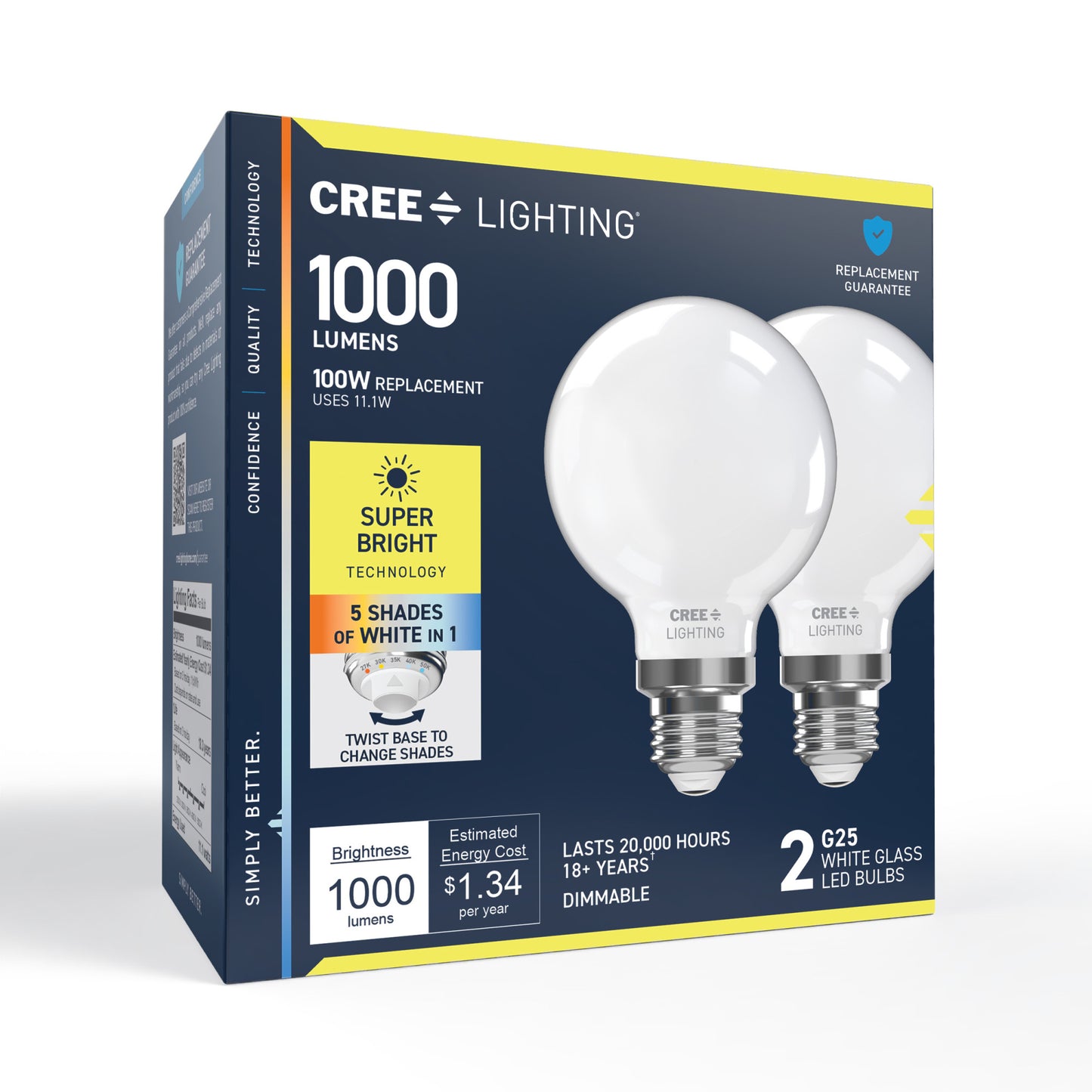 100W Replacement G25 Super Bright Switchable White Medium E26 Base Dimmable LED Light Bulb (2-Pack)