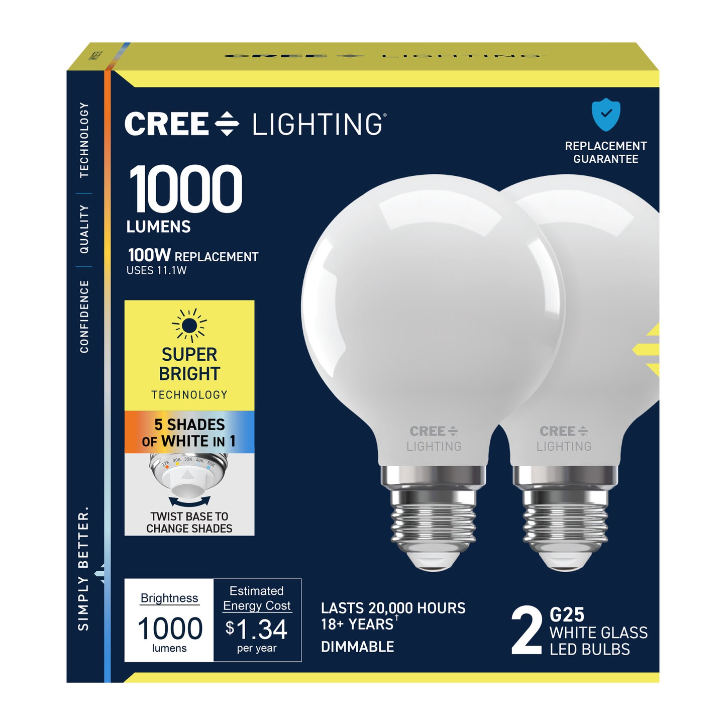 100W Replacement G25 Super Bright Switchable White Medium E26 Base Dimmable LED Light Bulb (2-Pack)