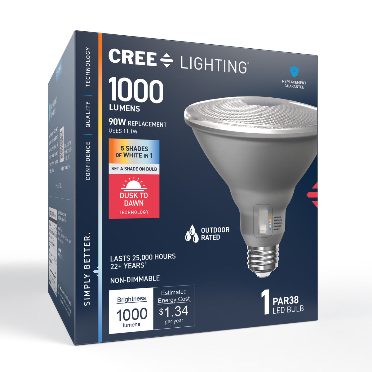90W Replacement PAR38 Dusk to Dawn Switchable White Medium E26 Base Non-Dimmable LED Light Bulb