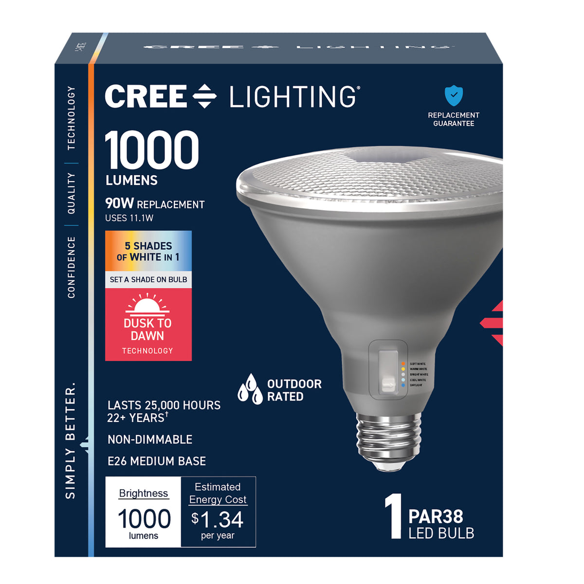 90W Replacement PAR38 Dusk to Dawn Switchable White Medium E26 Base Non-Dimmable LED Light Bulb