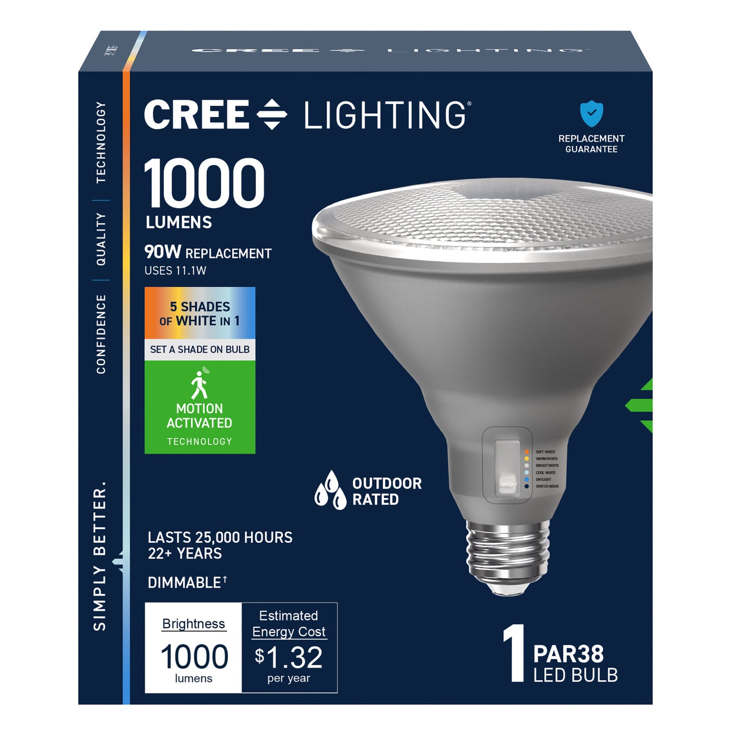 90W Replacement PAR38 Motion Activated Switchable White Medium E26 Base Non-Dimmable LED Light Bulb
