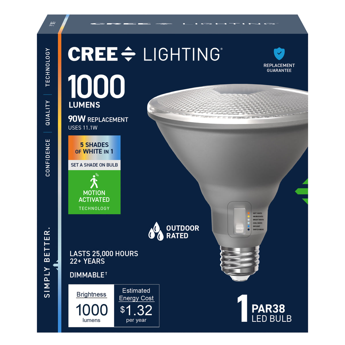 90W Replacement PAR38 Motion Activated Switchable White Medium E26 Base Non-Dimmable LED Light Bulb