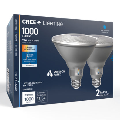 90W Replacement PAR38 5 Shades + Switch Mode Medium E26 Base Dimmable LED Light Bulb (2-Pack)