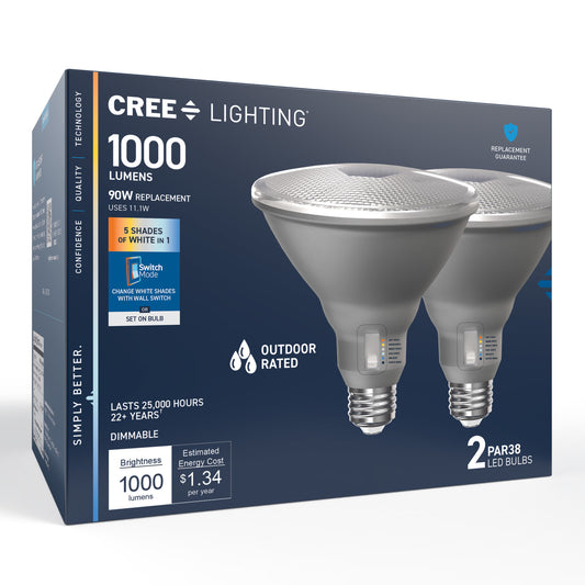 90W Replacement PAR38 5 Shades + Switch Mode Medium E26 Base Dimmable LED Light Bulb (2-Pack)