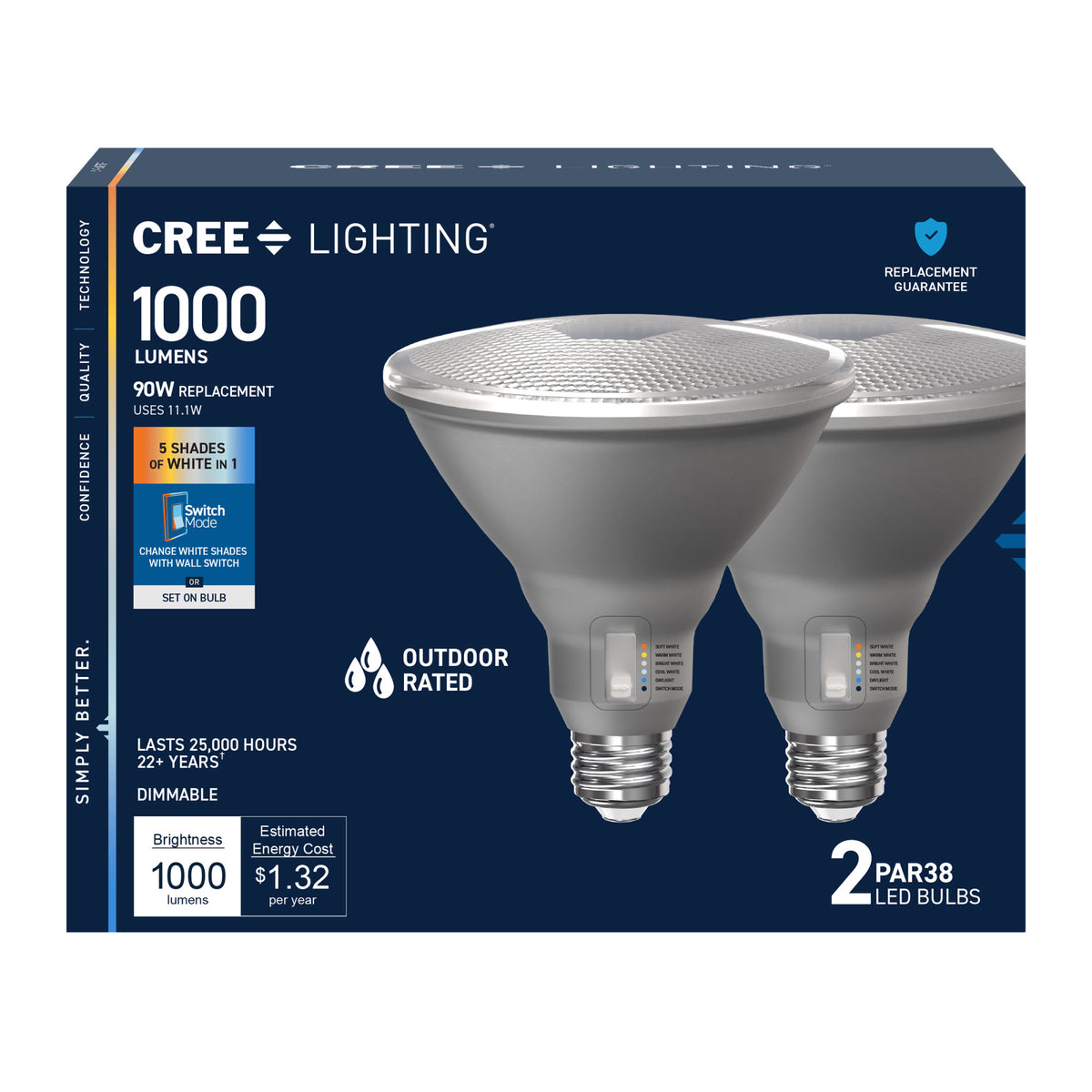 90W Replacement PAR38 5 Shades + Switch Mode Medium E26 Base Dimmable LED Light Bulb (2-Pack)