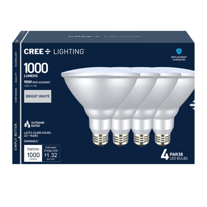 90W Replacement PAR38 Bright White Medium E26 Base Dimmable LED Light Bulb (4-Pack)